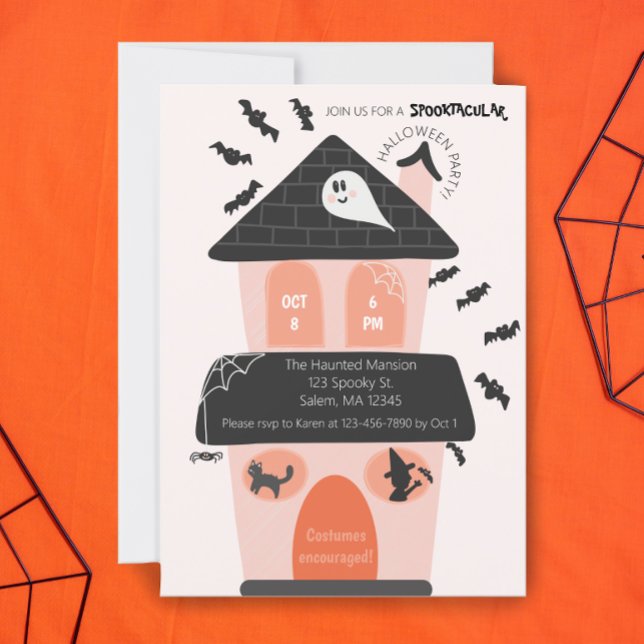 Cute pink and orange kids Halloween Costume party Invitation (Creator Uploaded)