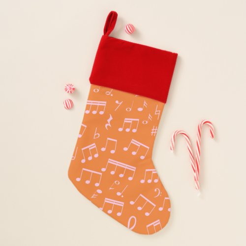 Cute Pink and Orange Music Notes Pattern Christmas Stocking