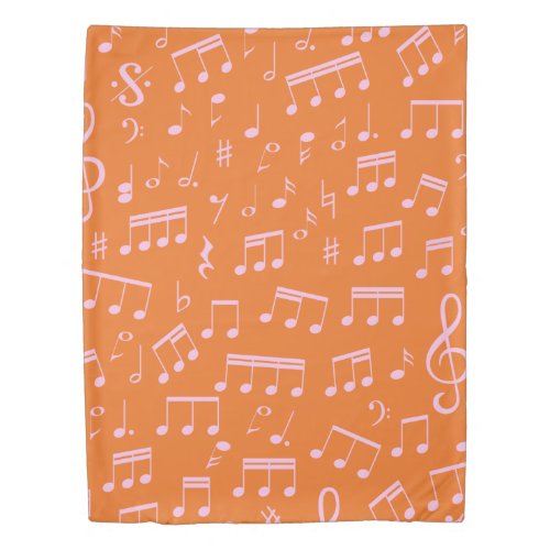 Cute Pink and Orange Music Notes Pattern Duvet Cover