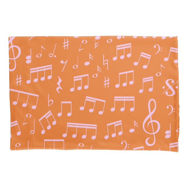 Cute Pink and Orange Music Notes Pattern Pillow Case (Front-Left)
