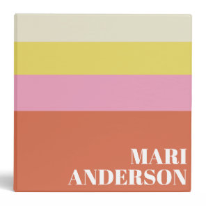 Cute Pink and Orange Stripes Modern Personalized  3 Ring Binder