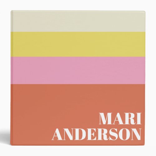 Cute Pink and Orange Stripes Modern Personalized  3 Ring Binder
