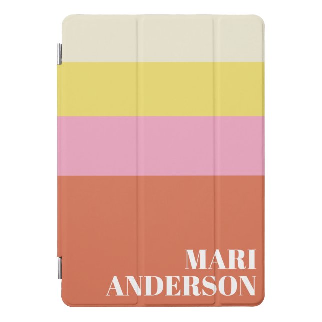 Cute Pink and Orange Stripes Modern Personalized   iPad Pro Cover (Front)