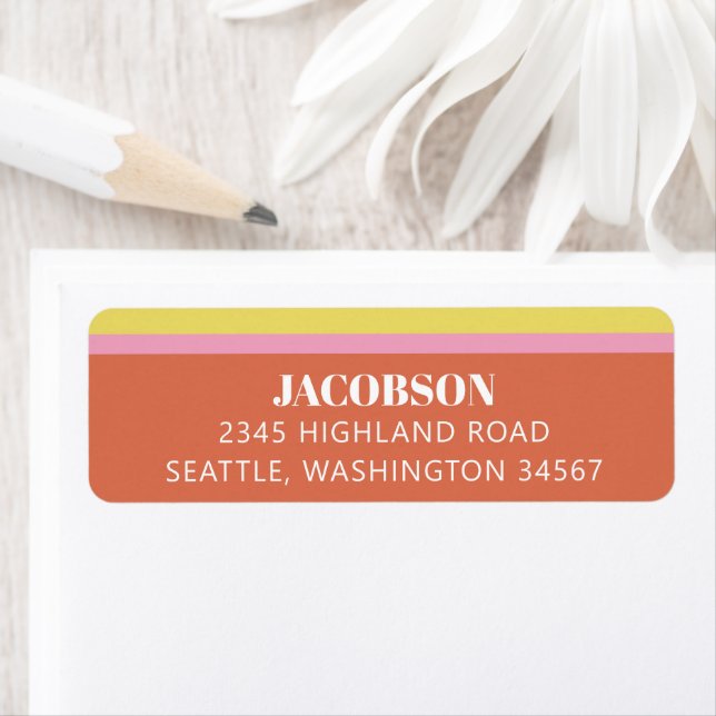 Cute Pink and Orange Stripes Modern Personalized Label (Insitu)