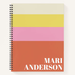 Cute Pink and Orange Stripes Modern Personalized   Notebook