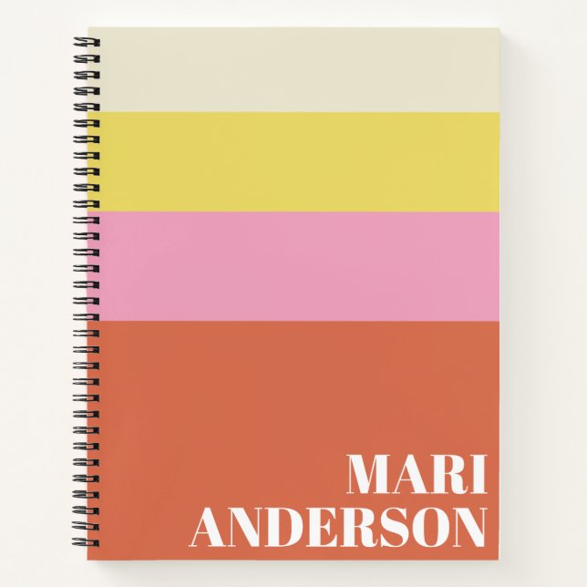 Cute Pink and Orange Stripes Modern Personalized   Notebook (Front)
