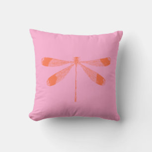 Cute Pink and Orange Vintage Dragonfly Stylish Throw Pillow