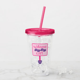 Cute Pink and Purple Baby Girl Shower Signpost Acrylic Tumbler