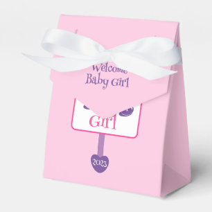 Cute Pink and Purple Baby Girl Shower Signpost Favor Boxes