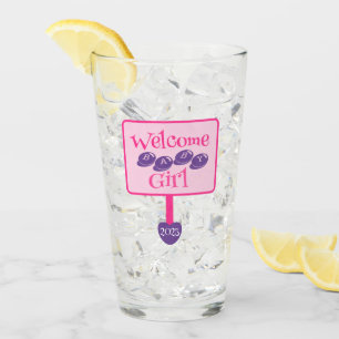Cute Pink and Purple Baby Girl Shower Signpost Glass
