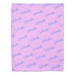 Cute Pink And Purple Custom Cursive Name Pattern Duvet Cover at Zazzle