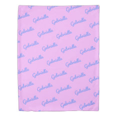 Cute Pink And Purple Custom Cursive Name Pattern Duvet Cover at Zazzle
