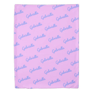 Cute Pink and Purple Custom Cursive Name Pattern Duvet Cover