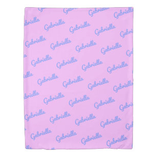 Cute Pink and Purple Custom Cursive Name Pattern Duvet Cover