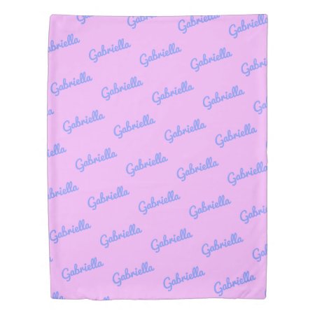 Cute Pink And Purple Custom Cursive Name Pattern Duvet Cover