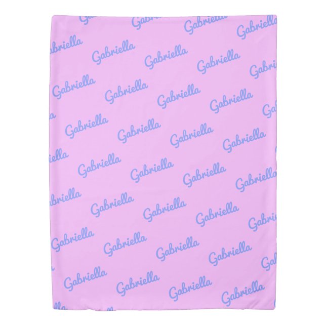 Cute Pink and Purple Custom Cursive Name Pattern Duvet Cover (Front)