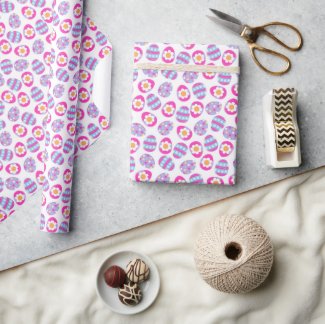 Cute Pink and Purple Easter Eggs Pattern Wrapping Paper