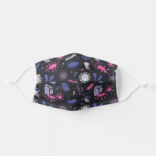 Cute Pink And Purple Germ Bacteria Virus Pattern Adult Cloth Face Mask (Front, Unfolded)