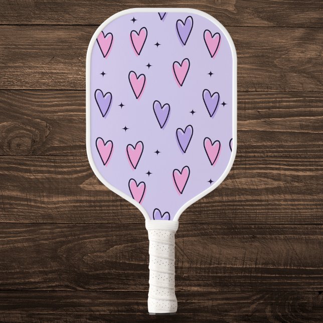 Cute Pink and Purple Hearts Pickleball Paddle (Creator Uploaded)