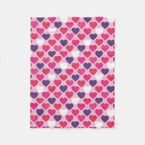 Cute Pink and Purple Hearts Romantic pattern   Fleece Blanket