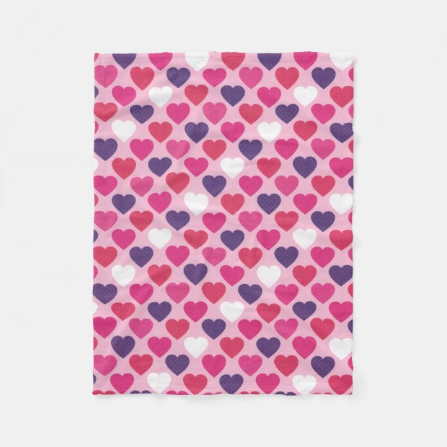 Cute Pink and Purple Hearts Romantic pattern   Fleece Blanket (Front)