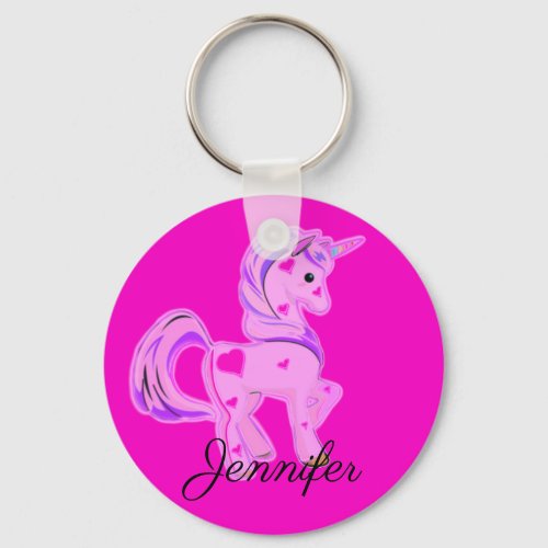 Cute Pink and Purple Hearts Unicorn Keychain