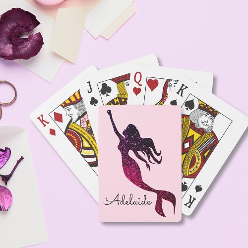 Cute Pink and Purple Mermaid  Fun Personalized Playing Cards