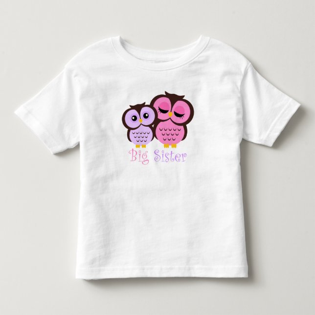 Cute Pink and Purple Owls Big Sister Toddler T-shirt (Front)