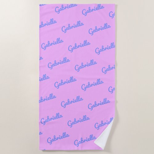 Cute Pink and Purple Personalized Script Name Beach Towel