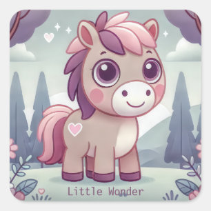 Cute Pink and Purple Pony in Pastel Forest Square Sticker