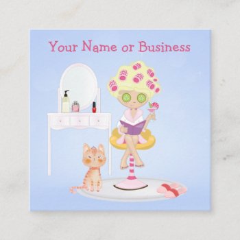 Cute Pink And Purple Spa Girl Salon Square Business Card by StuffByAbby at Zazzle