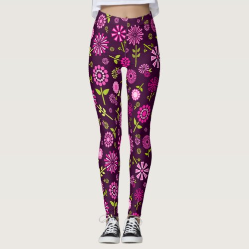 Cute pink and purple spring flowers wallet leggings