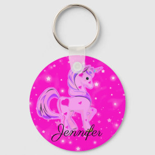 Cute Pink and Purple Stars and Hearts Unicorn Keychain