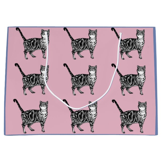 Cute Pink and Purple Tabby Cat Cats Art Gift Bag (Front)