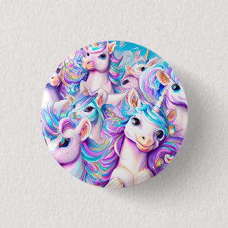Cute Pink and Purple Unicorns and Rainbows Button