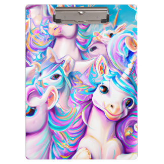 Cute Pink and Purple Unicorns and Rainbows Clipboard