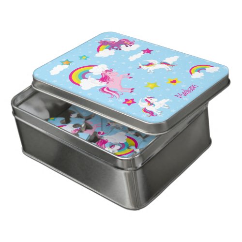 Cute Pink and Purple Unicorns and Rainbows Jigsaw Puzzle