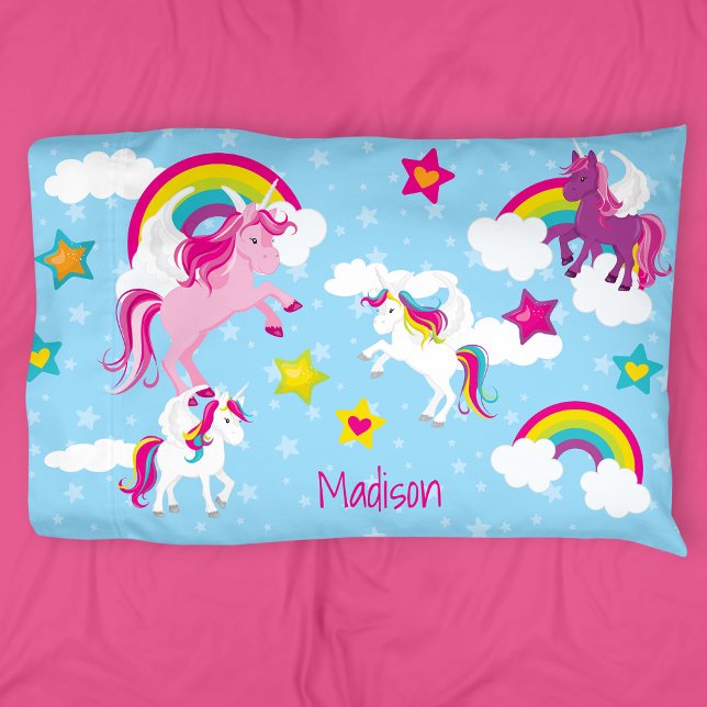 Cute Pink and Purple Unicorns and Rainbows Pillow Case (Creator Uploaded)