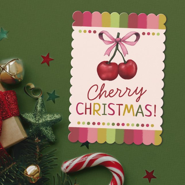 Cute Pink and Red Cherry Christmas  Holiday Card (Creator Uploaded)