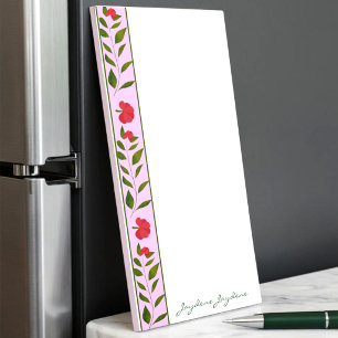 Cute Pink And Red Floral Customizable Magnetic Notepad