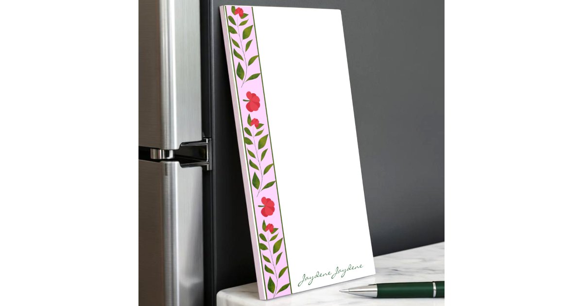 Cute Pink And Red Floral Customizable Magnetic Notepad | Zazzle