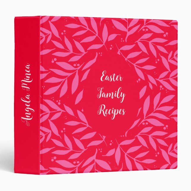 Cute Pink and red foliage pattern 3 Ring Binder (Front/Spine)