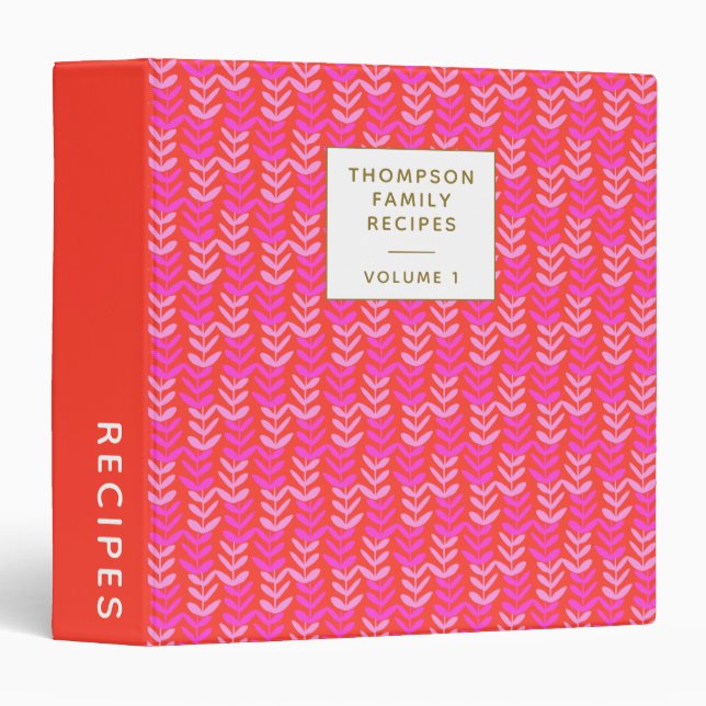 Cute Pink and Red Geometric Personalized Recipe 3 Ring Binder (Front/Spine)
