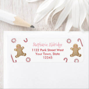 Cute Pink And Red Gingerbread Christmas Holidays Label