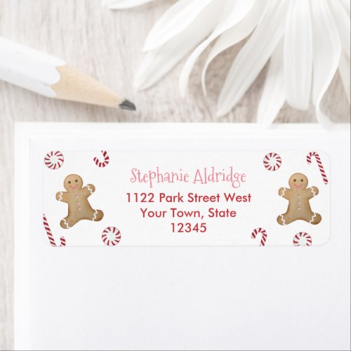 Cute Pink And Red Gingerbread Christmas Holidays Label