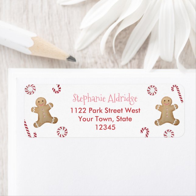 Cute Pink And Red Gingerbread Christmas Holidays Label (Insitu)