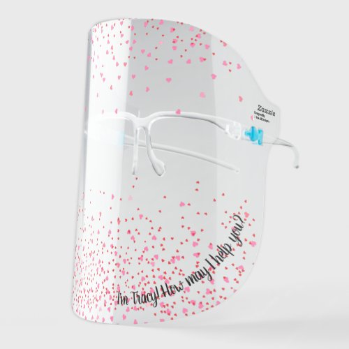 Cute Pink and Red Heart Confetti  Name  Phrase Face Shield