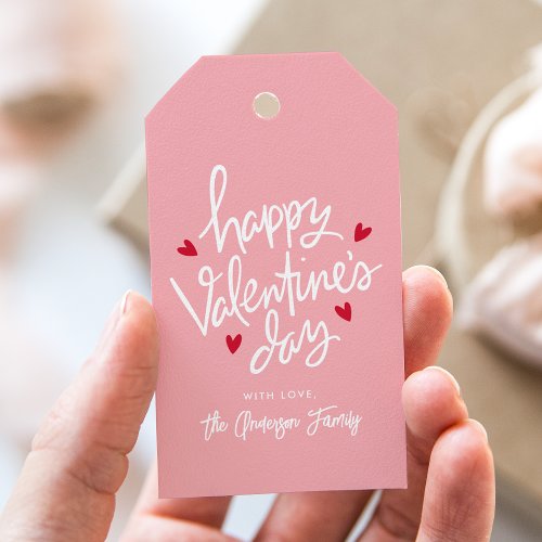 Cute Pink and Red Hearts Happy Valentines Day Gift Tags