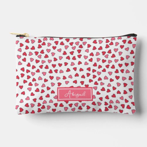 Cute Pink and Red Hearts Pattern Accessory Pouch
