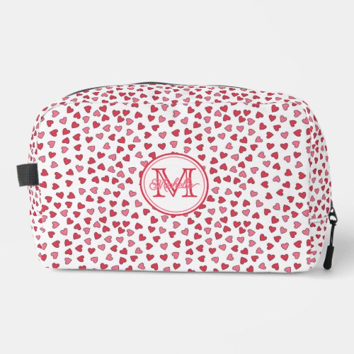 Cute Pink and Red Hearts Pattern Dopp Kit